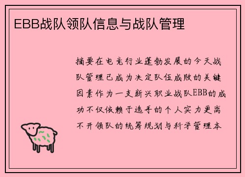 EBB战队领队信息与战队管理