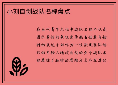 小刘自创战队名称盘点