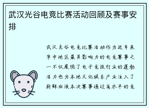 武汉光谷电竞比赛活动回顾及赛事安排